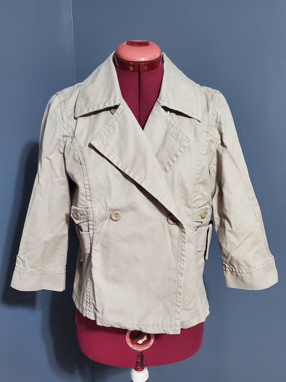 Old Navy Light Beige Double-Breasted Cropped Trench Coat Half Sleeve Women's Med